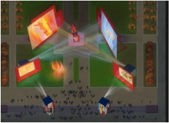 Lev Nussberg’s design for a son et lumiere spectacle at the Finland Station, Leningrad, organized as part of the fiftieth anniversary of the October Revolution, 1967