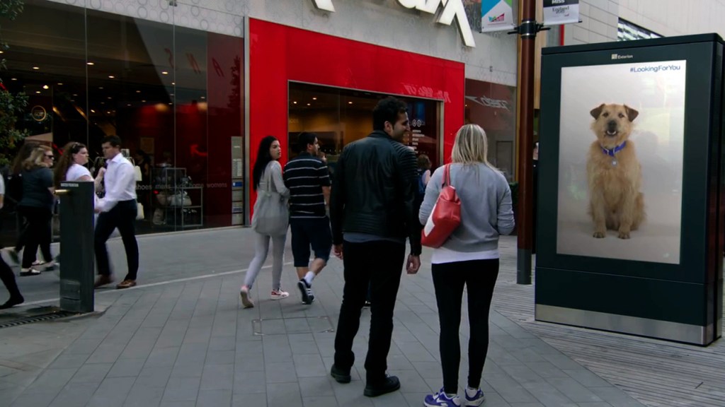 #LookingForYou, still from a film documenting the interactive billboard created by OgilvyOne UK for Battersea Dogs and Cats Home, London, Date. Courtesy Battersea Dogs and Cats Home.